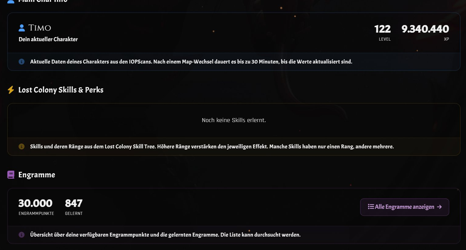 Main Char Info unten